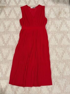 Tracy Reese Red Sleeveless Pleated Midi Dress
